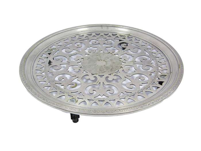 Beautiful! Antique Silver-Plated Trivet on Wheels