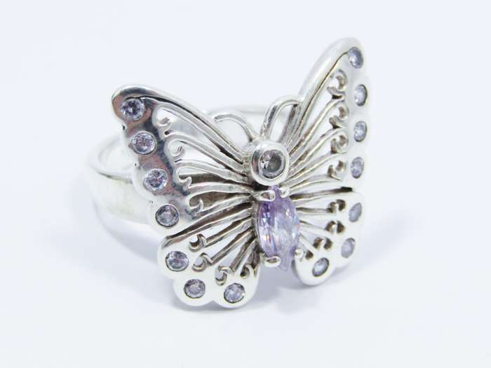 A Beautiful Chunky Butterfly Ring Set with Zirconias For Sparkle in Sterling Silver.