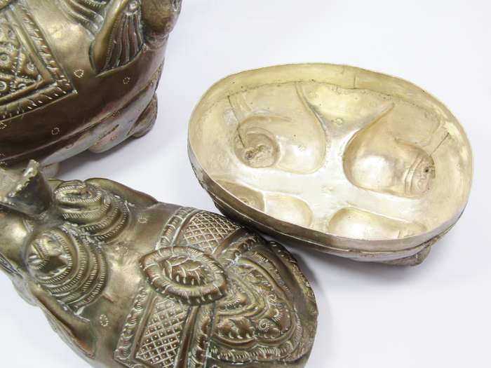 Pair of Antique/Vintage Cambodian Silver Elephant Boxes