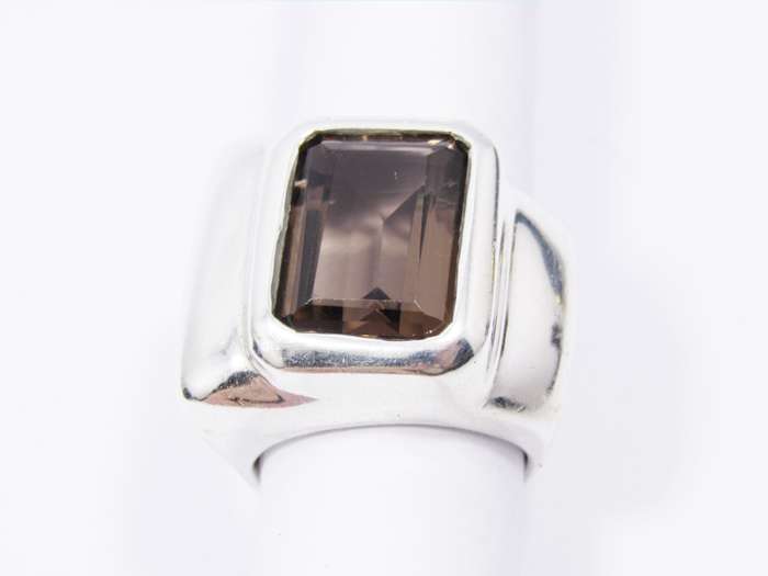 A Solid Huge !! Smoky Quartz Ring in Sterling Silver