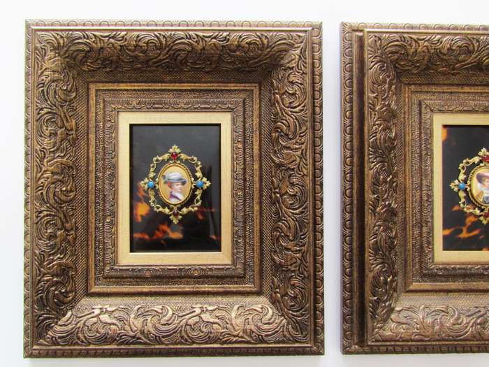 Framed Early 20th-Century Ormulu & Tortoise Shell Miniature Portraits