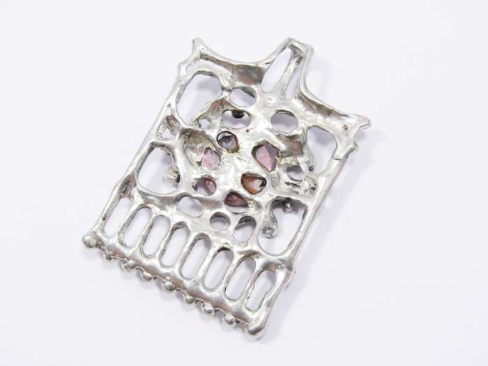 Vintage Brutalist Style Pendant with Rhodochrosite