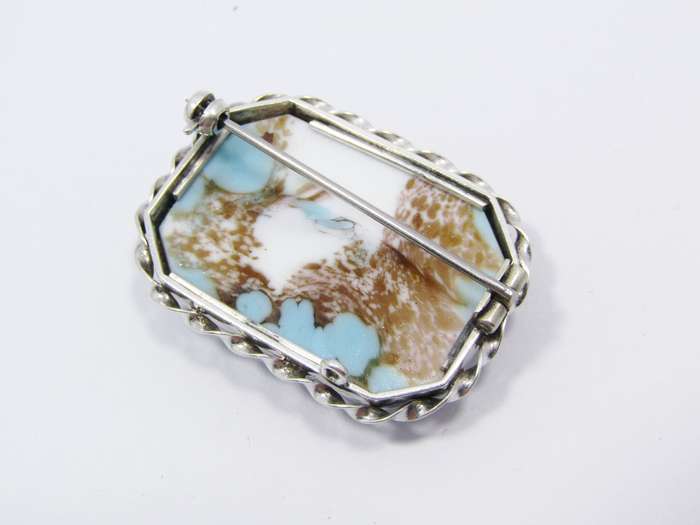 A Lovely Turquoise art Glass Brooch in Sterling Silver