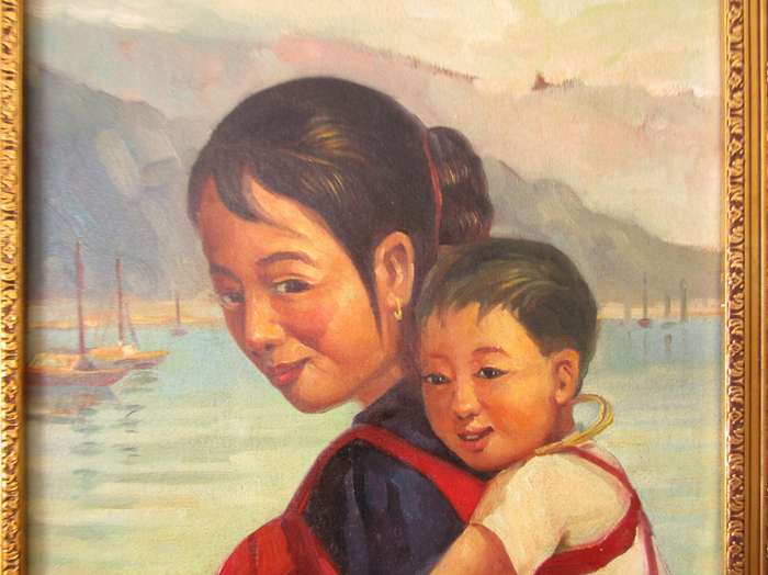 Exquisite! Oriental Original Oil Painting in Ornate Frame