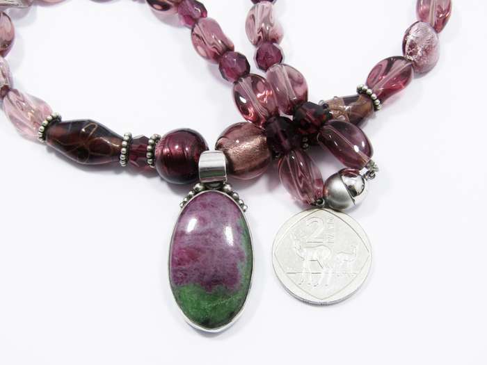 Lovely Murano Glass Necklace with Silver & Gemstone Pendant
