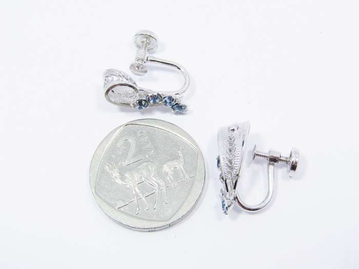 A Beautiful Pair of Vintage Design Screw Back Earrings With light Blue paste Stones in Sterling Silv