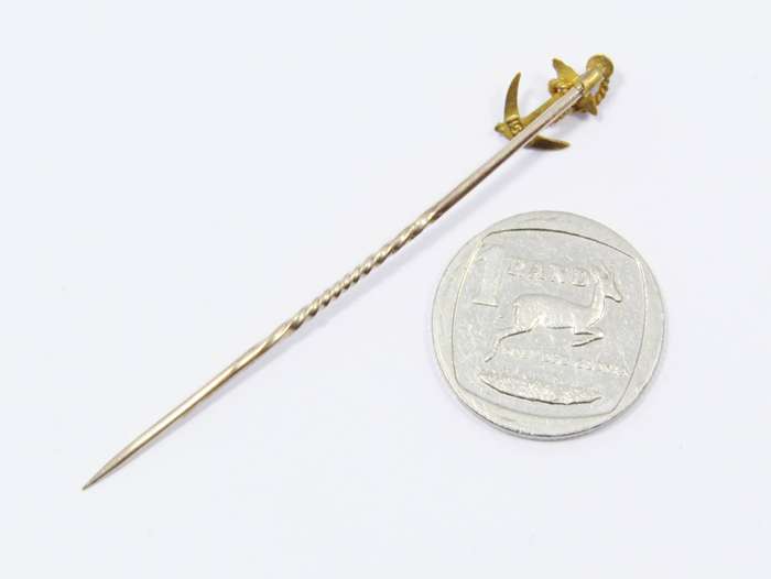 Antique 15CT Gold Naval Anchor Tie Pin in Original Box