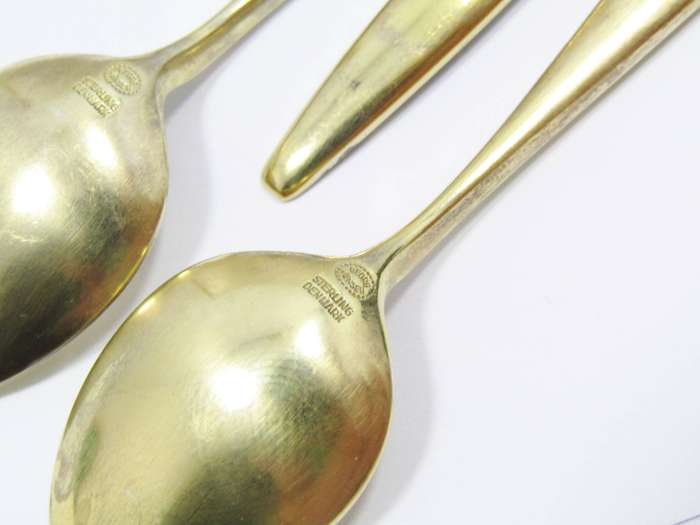 Vintage Georg Jensen Silver Vermeil & Enamel Demitasse Spoons