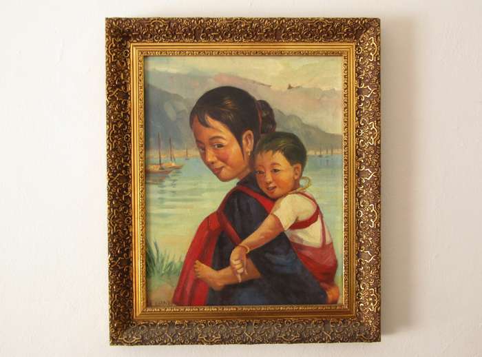 Exquisite! Oriental Original Oil Painting in Ornate Frame