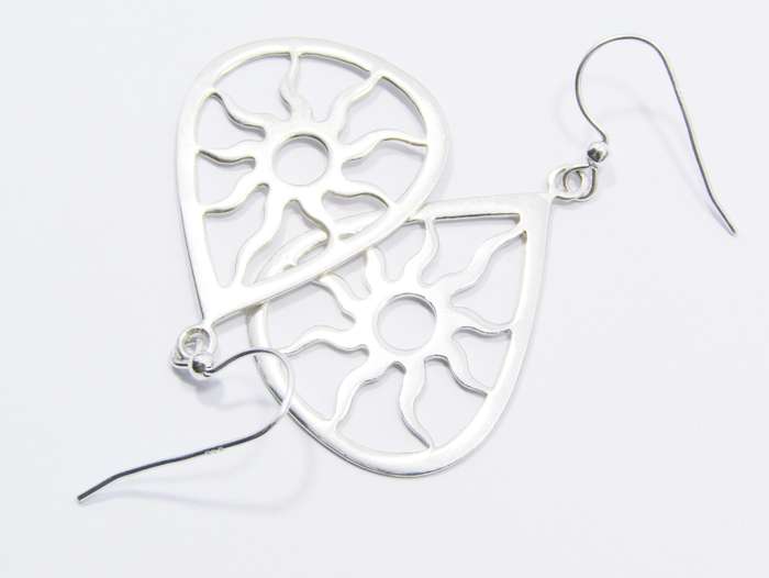 A Beautiful Pair of Cut out Sun Design Dangling Earring in Sterling Silver.