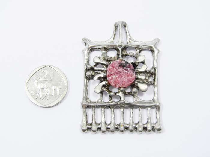 Vintage Brutalist Style Pendant with Rhodochrosite