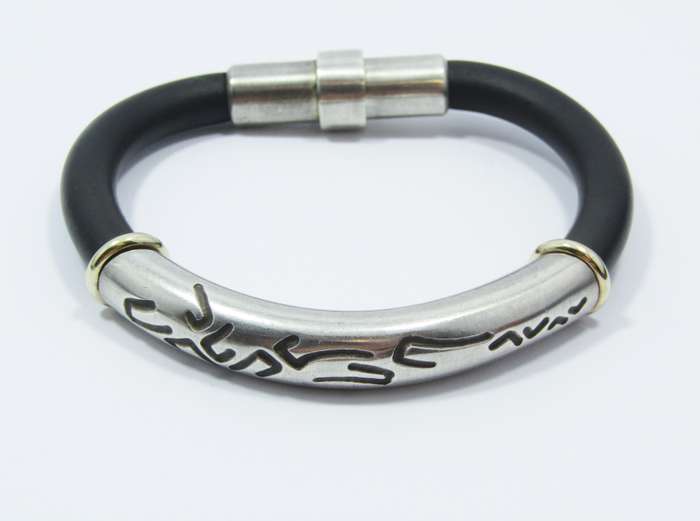 Stunning! Orpheo Jewellers 9ct Gold, Silver & Rubber Bangle