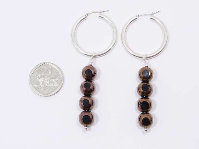 A Beautiful Pair of Bronze Venetian Glass Dangling Earring on Sterling Silver Hoops