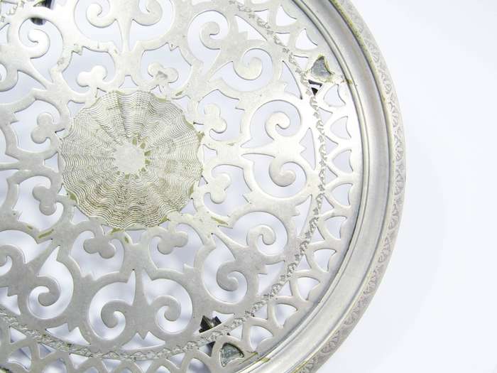 Beautiful! Antique Silver-Plated Trivet on Wheels