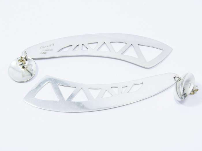 A Gorgeous Bold Pair of Mexican Design Earrings in Sterling Silver