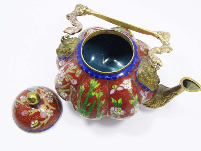 Rare Find! Beautiful Cloisonne Small Brass Teapot