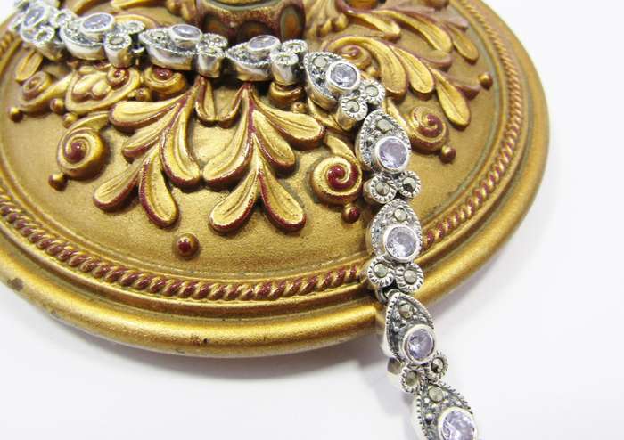 A Gorgeous Vintage Design Zirconia Tennis Bracelet With Marcasite's in Sterling Silver.