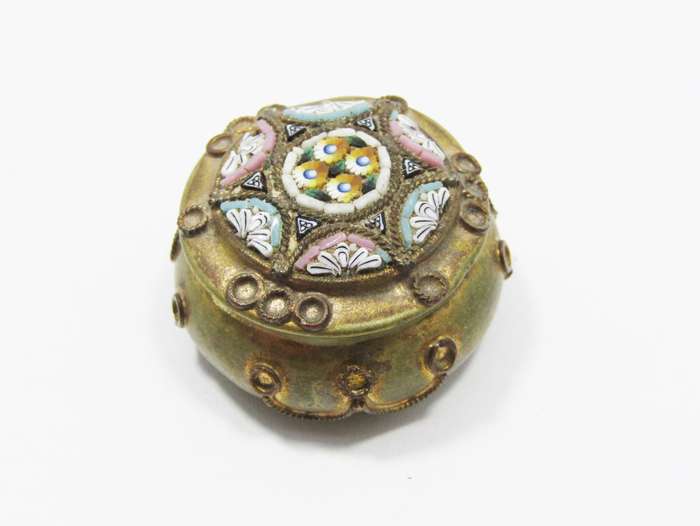 A Very Pretty Brass Tone Micro Mosaic Pill Box