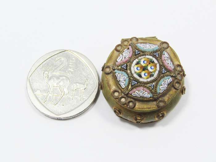 A Very Pretty Brass Tone Micro Mosaic Pill Box