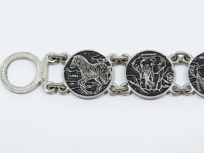 African-Animal Themed Silver-Tone Bracelet