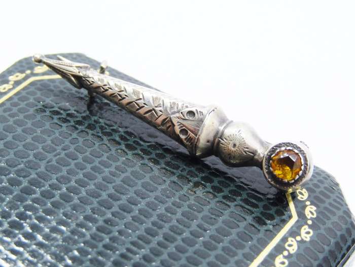 Antique Scottish Sterling Silver Small Dirk Brooch