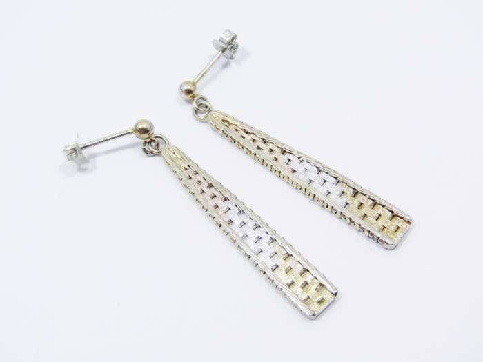 A Stunning Pair of Two Tone Dangling Earrings in a Gold Tone Over Sterling Silver