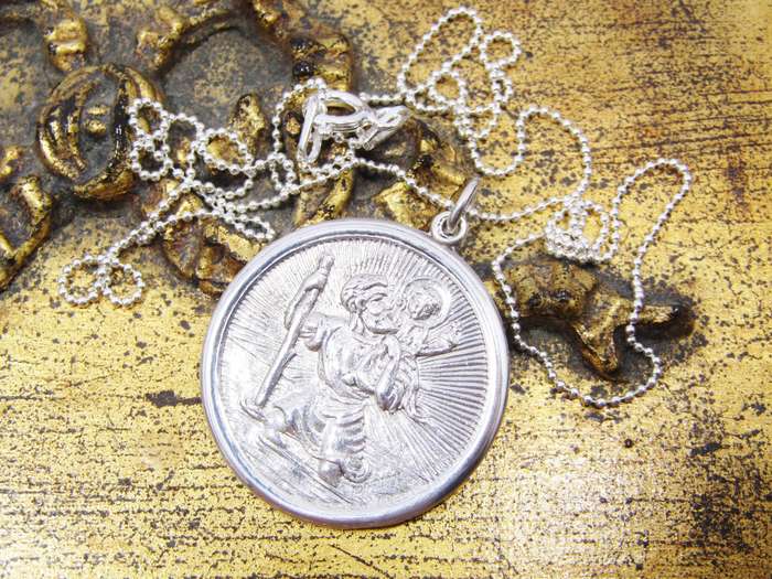 A Lovely Large St Christopher Pendant on Chain in Sterling Silver