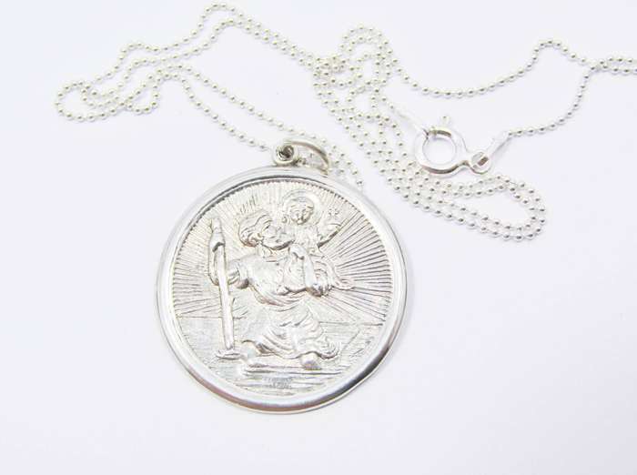 A Lovely Large St Christopher Pendant on Chain in Sterling Silver