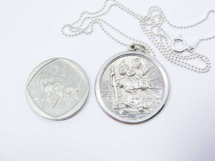 A Lovely Large St Christopher Pendant on Chain in Sterling Silver