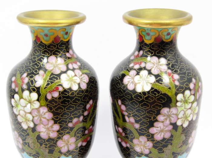 A Beautiful Pair of Cloisonne Vases On Stand