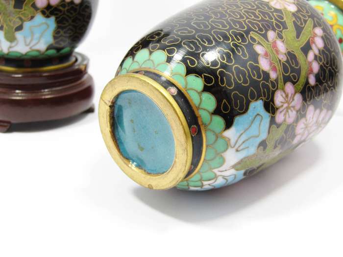 A Beautiful Pair of Cloisonne Vases On Stand