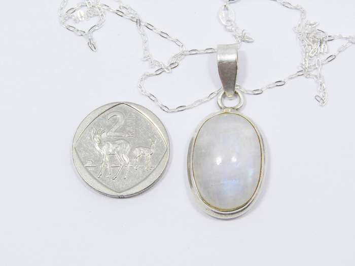 A Beautiful Moonstone Pendant On Chain in Sterling Silver.