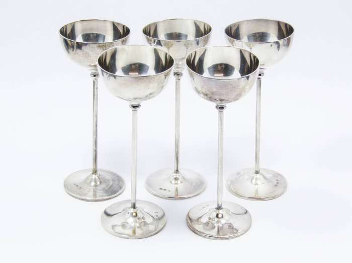 Antique Set of Five Solid Silver Liqueur Cups