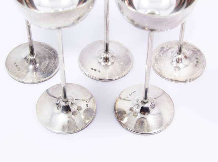 Antique Set of Five Solid Silver Liqueur Cups