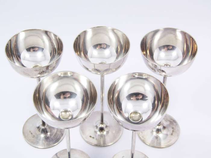 Antique Set of Five Solid Silver Liqueur Cups