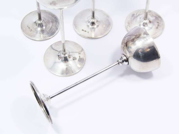 Antique Set of Five Solid Silver Liqueur Cups
