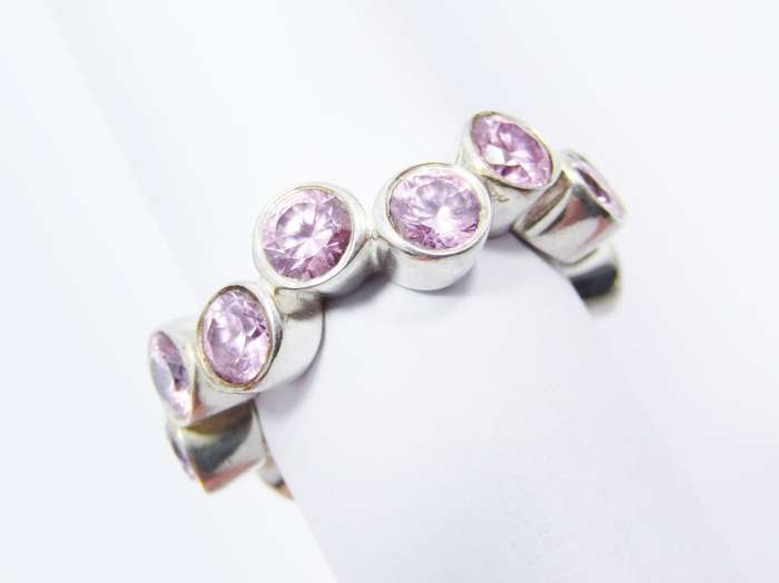 A Gorgeous Chunky Pink Zirconia Full Eternity in Sterling Silver.