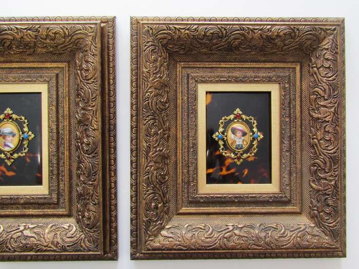 Framed Early 20th-Century Ormulu & Tortoise Shell Miniature Portraits