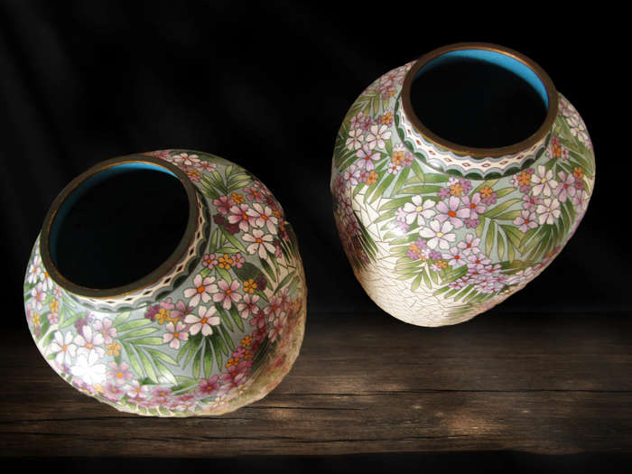 Exquisite! Pair of Beautiful Mosaic Design Large Cloisonne Vases
