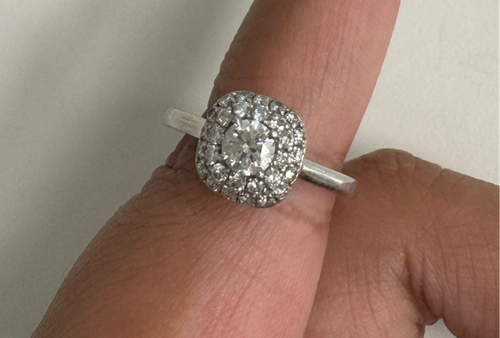 Platinum double Halo design engagement ring set