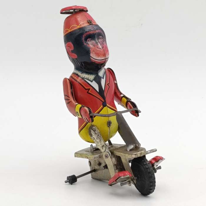 Vintage Mechanical Circus monkey on tricycle toy - needs some TLC