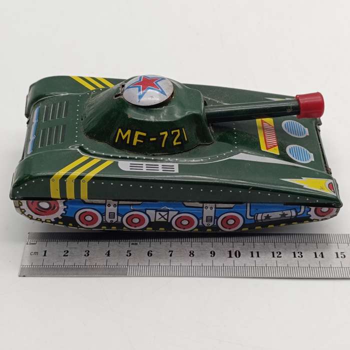 Vintage Japanese MF721 tin plate Light tank friction toy