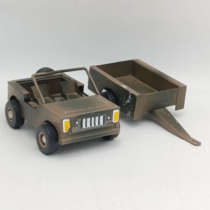 Vintage Pressed Steel Camo SA Army Jeep with trailer