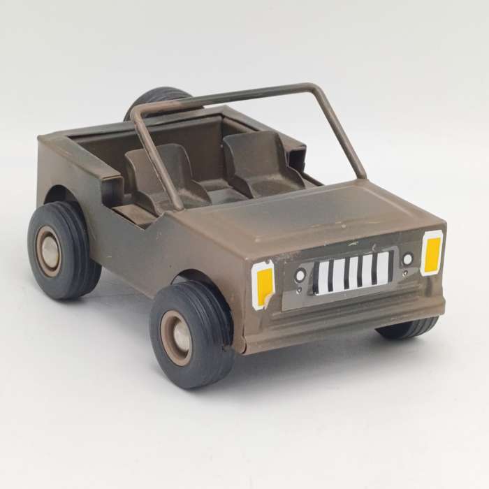 Vintage Pressed Steel Camo SA Army Jeep with trailer