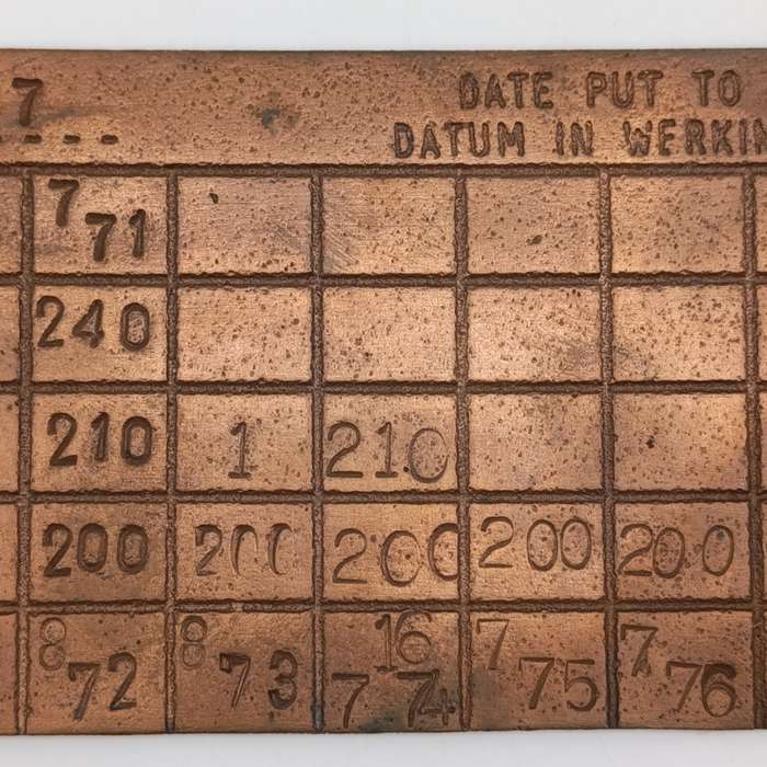 SA Railways brass boiler #10587 pressure check plate 1972-1976