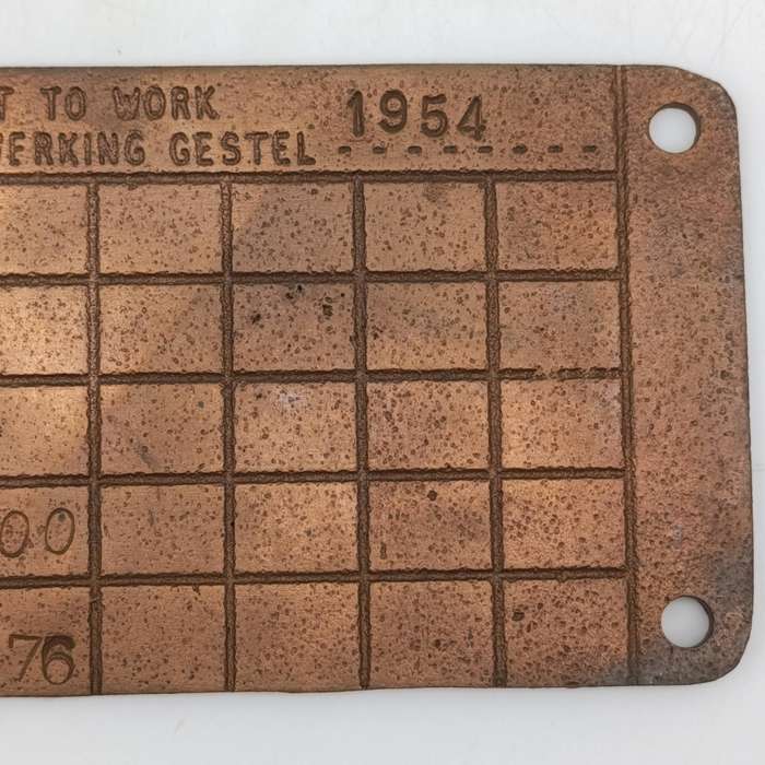 SA Railways brass boiler #10587 pressure check plate 1972-1976