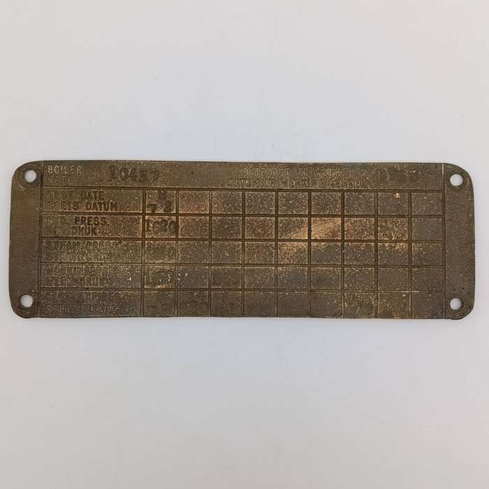 SA Railways brass boiler #10437 pressure check plate 1978-1981