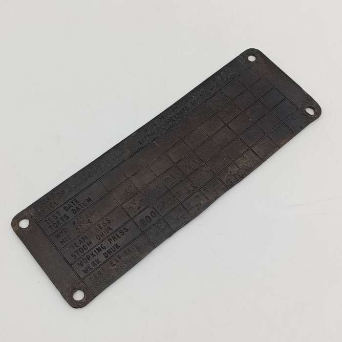 SA Railways brass boiler #10157 pressure check plate 1972-1976