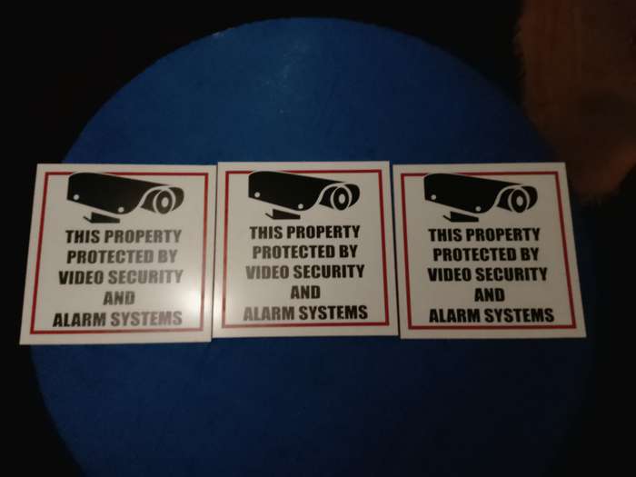 3 x Warning 24hourVideo Surveillance Signs (44cm x 44cm) + 3 X Warning Signs (30 x 30cm) Abs Plastic