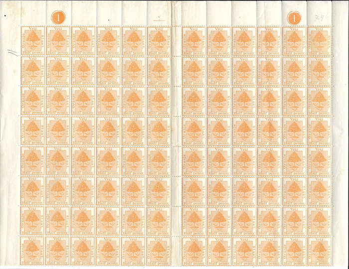 OFS - SACC47 - 1897 1/2d- Yellow-Orange - Half SHEET OF 96 with Sheet numbers - UM/MM - SEE BELOW